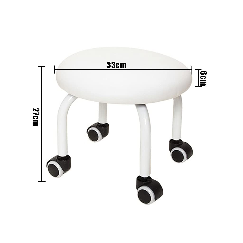 Sgabello Pedicure Bianco,Sedile Mobile,Sgabello Basso con Ruote,Sgabelli Piccoli per Manicure Spa,Panca Rotonda Girevole Senza Schienale per Adulti,Alta 27 cm