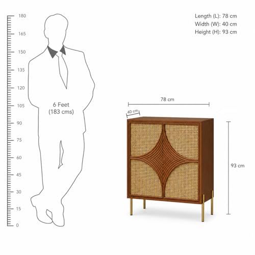 Image of The Attic Arcus Multipurpose Cabinet for Kitchen and Living Room Storage, Classy Sideboard, Solid Mango Wood, Teak Color