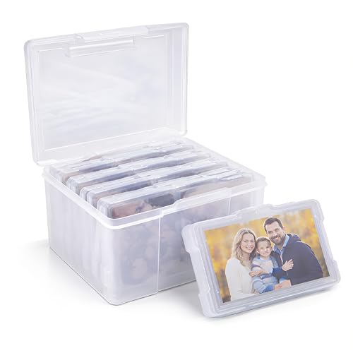 Unibos Photo Storage Box 4x6 Clear Organizer with 6 Inner Cases Plastic Photo & Craft Storage with Lids for Pictures Cards Stamps & Office Supplies