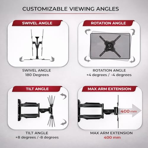 Image of P4 Full Motion Cantilever TV Wall Mount Bracket for 32 to 65 Inch LED /HD /Smart TV's, Universal Heavy Duty TV Wall Mount Stand with Swivel Rotation & Tilt Adjustments (Pack of 1)