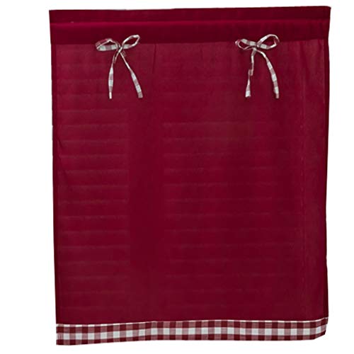 Rideau de Coton Court Lavable Rideau de Porte avec Nœud Papillon pour Salon Petite étagère Salle de Bain, Vin Rouge_74x90cm
