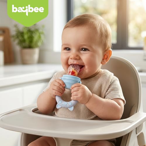 Image of Baybee Silicone Fruit Nibbler & Baby Food Feeder | Baby Teether & Pacifier for 3+ Months Toddlers | Babies Fruit & Food Veggie Teether for Infants | Hygenic & BPA Free Extra Soft Organic (Blue)