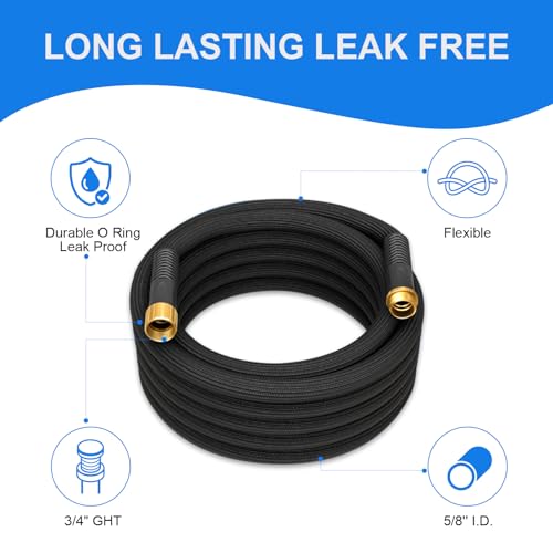 YHYXPO Garden Hose 50 FT x 5/8\'\' Non-Expanding Water Hose, 2024 Upgraded Kink Free Heavy Duty Hose with Light Weight and 3/4\'\' Brass Fitting for Watering, Washing and Cleaning, Burst 350 PSI