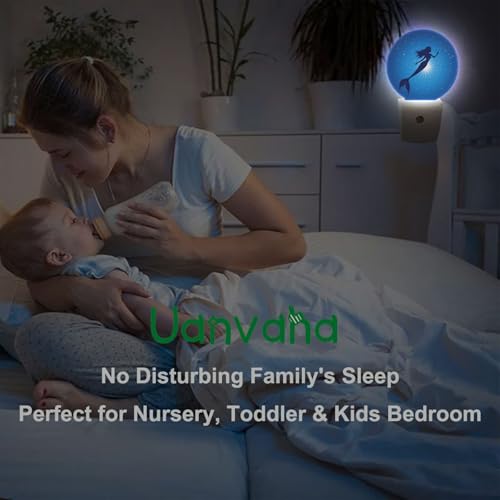 Image of Mermaid Plug-in Nightlight for Women Girls Gifts Blue Ocean Undersea Mermaid Night Lights Plug into Wall Dusk to Dawn Sensor LED 0.5W Energy Efficient