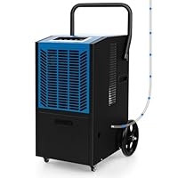COSTWAY 66L/Day Commercial Dehumidifier, Industrial Air Dehumidifiers Building Dryer with Pump, 24H Timer, Auto Defrost, Memory Starting, LED Display & Wheels, Air Circulation 210m3/h (Blue + Black)