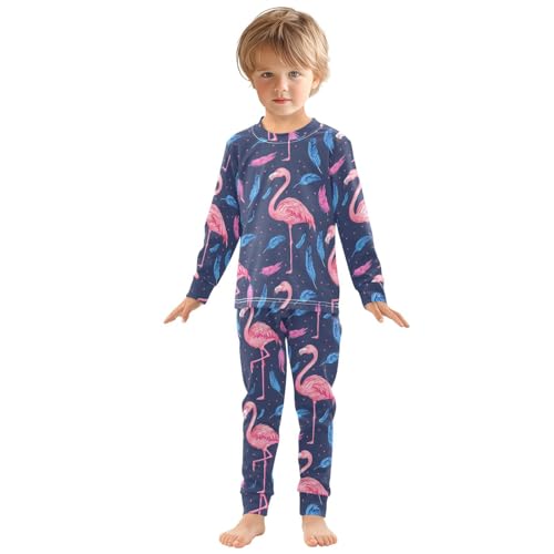 Fustylead Beautiful Pink Flamingo and Feather Cotton Pajamas Long Sleeve Sleepwear Lounge Set3