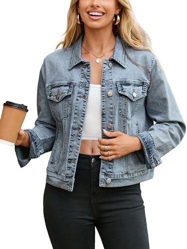 Image of Glamaker Womens Jean Jacket 2026 Basic Trendy Long Sleeve Denim Jackets Button Down Fitted Western Coat with Pockets