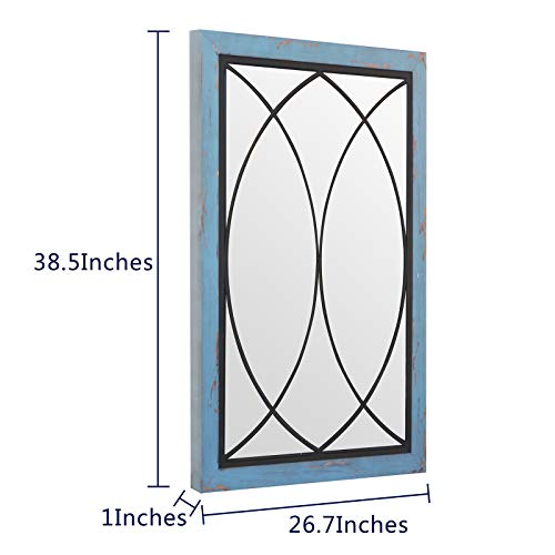 Wandspiegel, Bauernhaus-Montage, dekorativer rechteckiger langer Hängedekor-Spiegel für Badezimmer, Vanity, Wohnzimmer oder Schlafzimmer, blau, 97,8 x 2,5 x 67,8 cm - Image 3