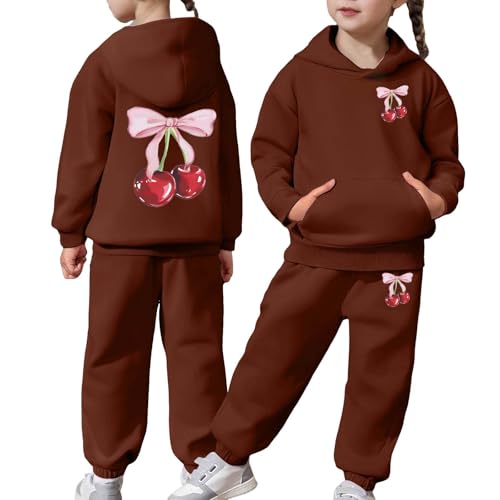 Pink Bow 2 Piece Sets Sweatsuit for Girl Cute Kids Fall Clothes Graphic Hoodies Pullover and Sweatpants Outfits