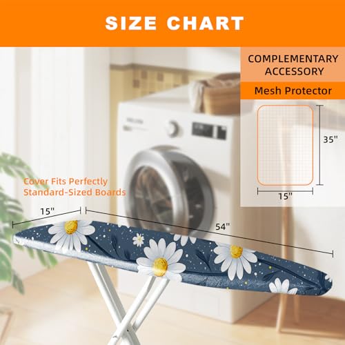 Image of Ironing Board Cover 15x54 Inch- Standard Cotton Cover with Strong Elastic Edge & Stain Resistant Surface (Daisy, 15 inch x 54 inch)