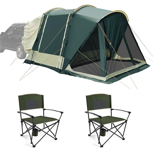 SUV-Tent-with-Screen-Porch-5-Person-SUV-Tents-for-Camping-2-Pack-Oversized-Folding-Camping-Chairs-Heavy-Duty-Camping-Chair-for-Adults-Steel-Frame-Support-400-LBS