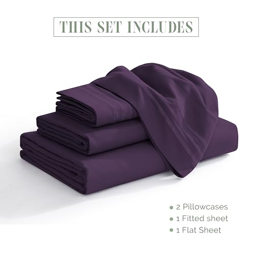 Elegant Comfort Luxurious 1500 Premium Hotel Quality Microfiber 4-Piece Sheet Set, 18-24 Inches Deep - Extra Deep Pocket Sheets - Ultra Soft 4PC Deep Pocket Sheets, Twin/Twin XL, Eggplant-Purple