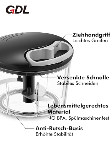 GDL Zwiebelschneider, 800ML Zwiebel Zerkleinerer mit Edelstahlklingen, Multizerkleinerer Gemüseschneider für Gemüse, Obst, Nüsse, Knoblauch, Babynahrung. (Schwarz) 4