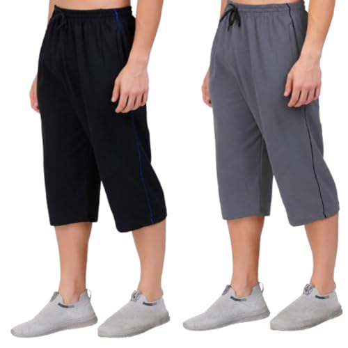 Image of RUGAN Men's Cotton Capri Three Fourth Shorts Dual Zipper 3 /4th Pants Pack2