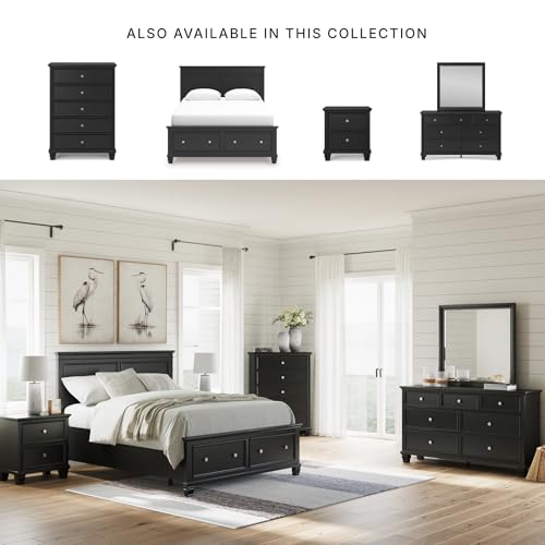 Image of Signature Design by Ashley Queen Bed Frame with Storage, Black | Platform bed with extra-deep front drawers, Hardwood solids, birch veneer and MDF substrate construction, Lanolee Series