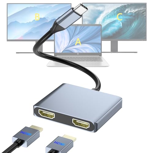 Image of USB C to Dual HDMI Adapter, Docking Station Dual Monitor, Type C to HDMI Splitter for 2 Monitors, Supports 4K@60Hz and Dual 4K@30Hz. (MacOS only Supports SST Mode) for Laptop HP Dell Surface