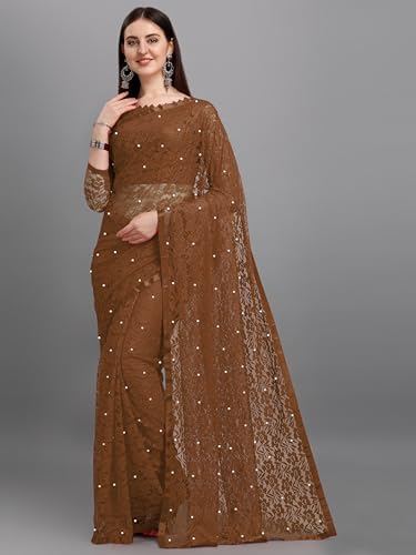 Image of LOROFY Women's Brasso Net Saree With Blouse