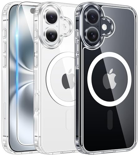 FNTCASE für iPhone 16 Klar Hülle: Magnetisch Militärischen Grad Fallschutz Anti Vergilbung Schlankes Hülle - Robuste Sto...