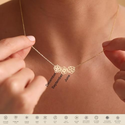Dainty Birth Flower Necklace for Women, Custom 1-6 14K Gold Plated Birth Month Flower Necklace Personalized Mothers Day Birthday Christmas Gifts for Bridesmaid4
