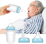 Elderly Drinking Aids, Disabled Feeding Cup, Maternity Convalescent Feeder Aide Bottle with Straw, Senior Drink Water Liquid Feeder, No Spill Nursing Cup with Replaceable Lid Porridge Soup Spoon 180ml