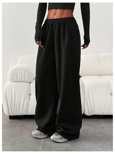 SHENHE Women's Straight Leg Elastic Waist Sweatpants Open Bottom Athletic Lounge Loose Pants4