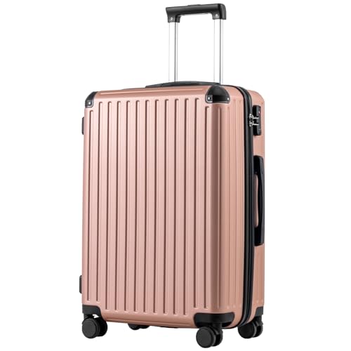 COOLIFE 24 Inch Medium Suitcase – Hardshell Trolley Lightweight ABS+PC Luggage with 360° Silent Wheels & TSA Lock, Telescopic Handle for Studying Abroad, Cruises & International Travel,Rose Gold