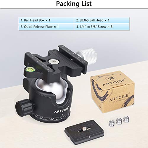 Low Profile Ball Head 36Mm Stability Panoramic Tripod Head 360 Rotating Professional Metal Ballhead With 1/4 Inch Qr Plate For Dslr Cameras Tripods Monopods Camcorder Slider Max Loading 33Lbs/15Kg #TOP7