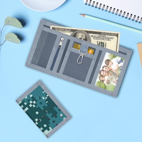Image of AI-DEE RFID Trifold Canvas Outdoor Sports Wallet for Kids - Front Pocket Wallet with Magic Sticker (Blue2)