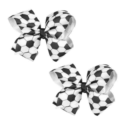 XIELIME Soccer Hair Clips 4 Ribbon Bows for Girls Football Hair Bows Hair Barrettes Sports Hair Accessories for Women Girls World Cup Game Day Players Coaches Teams Party Favor Supplies