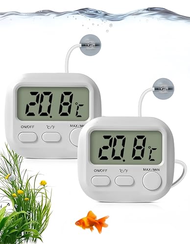 Korekaou 水槽 温度計 水温計 デジタル 高精度 -30℃～110℃測定可能 最高・最低温度メモリ機能付き 1m外部センサー・シール・マグネット・単4電池付属 (2個)の商品画像（Amazon）