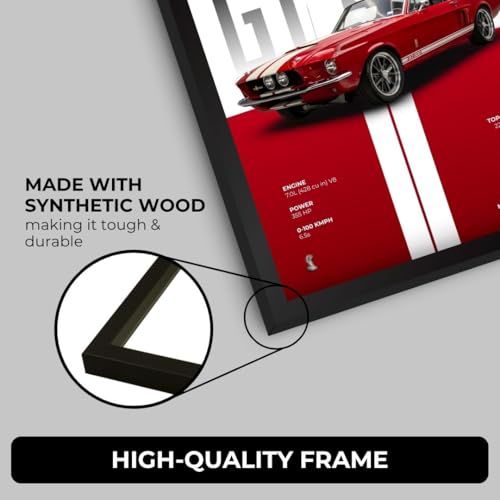 Image of Shelby Mustang Poster | Framed A4 Sized (31 x 23 cm) | Shelby Mustang GT 500 Car Posters for Wall, Gift for Boys | Supercar Frames | Poster Sportscar Frame | Car Posters for Wall, Bedroom, Hostel, Study Room, Desk (F 084)