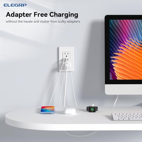 Image of ELEGRP USB Outlets, 30W 6.0 Amp USB C Outlets Receptacles, 3-Port USB Wall Outlet, 15 Amp Tamper-Resistant Outlet with 2 USB C Ports, UL Listed, Screwless Wall Plate Included, 10 Pack, Matte White