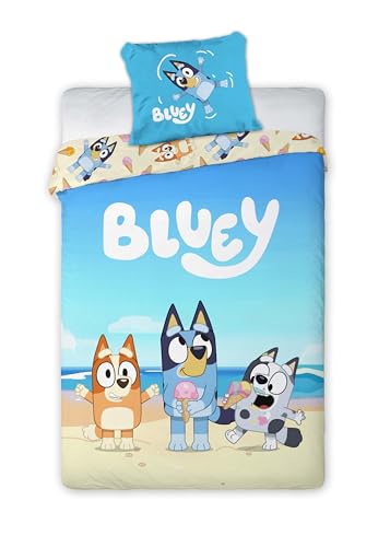 Bluey Strandtag Bettwäsche-Set für Kinder Bettbezug 135x200 Kissenbezug 80x80 100% Baumwolle Bingo Muffin Strand Eis Kinderbettwäsche Jungen Mädchen