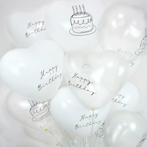 White and Clear Birthday Heart Balloons, 10" Cake & Happy Birthday Balloon