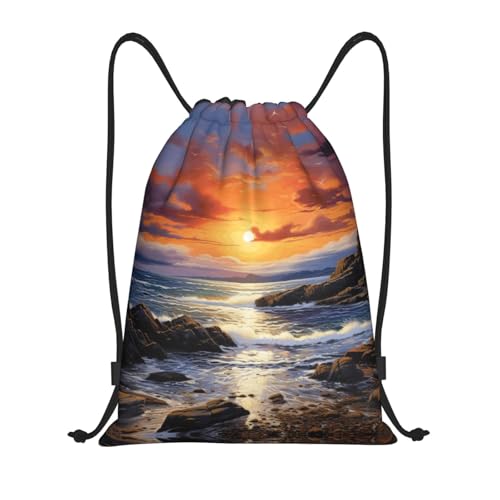 Ireland Sunset Seascape Print Drawstring Bags, Backpack Bag For Shopping, Sport, Yoga, Travel,Gym, Swimming, Beach