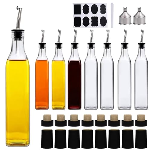 Salzesfalls 8 Pack 17oz Olive Oil Dispenser Bottle,Oil Dispenser for Kitchen, Cooking Oil Dispenser,Vinegar Cruet Bottle with Pourers