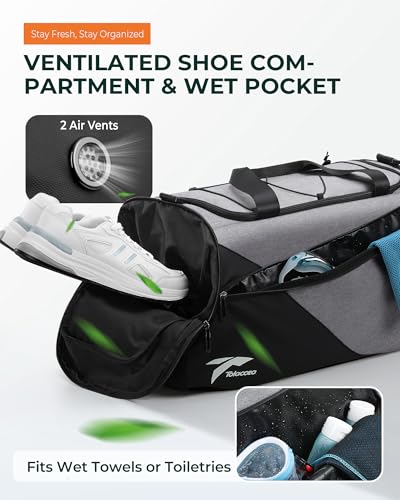 Tolaccea Gym Bag for Men Women, Small Sport Duffel Bag with Shoe Compartment Wet Compartment, Travel Duffel Bag, Weekend Bag Carry On Backpack for Gym, Travel, Fitness, Workout (Grey, 35L)3