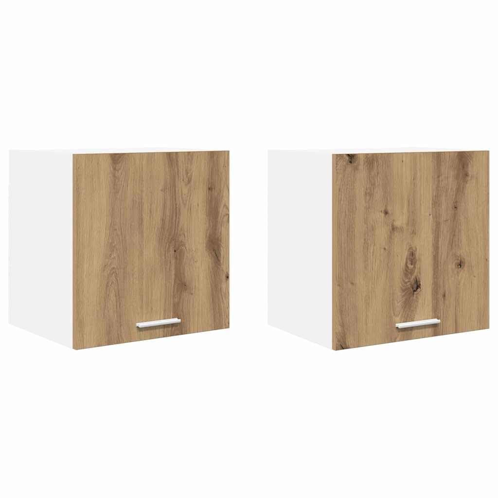 Armadietto pensile Riga, set di 2 pezzi, 40 x 31 x 40 cm, rovere Artisan, bianco, materiale in legno, moderno e durevole, per cucina, sala da pranzo, ufficio