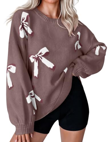 Image of Libsorge Womens Oversized Cute Bows Crewneck Pullover Sweater