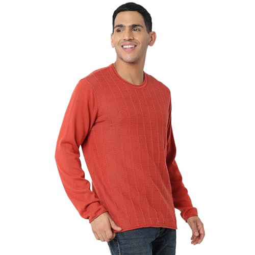 Image of Spykar Round Neck Full Sleeves Orange Sweater for Men (Size: 2XL)-MFKLW2BC005-BURNT Orange