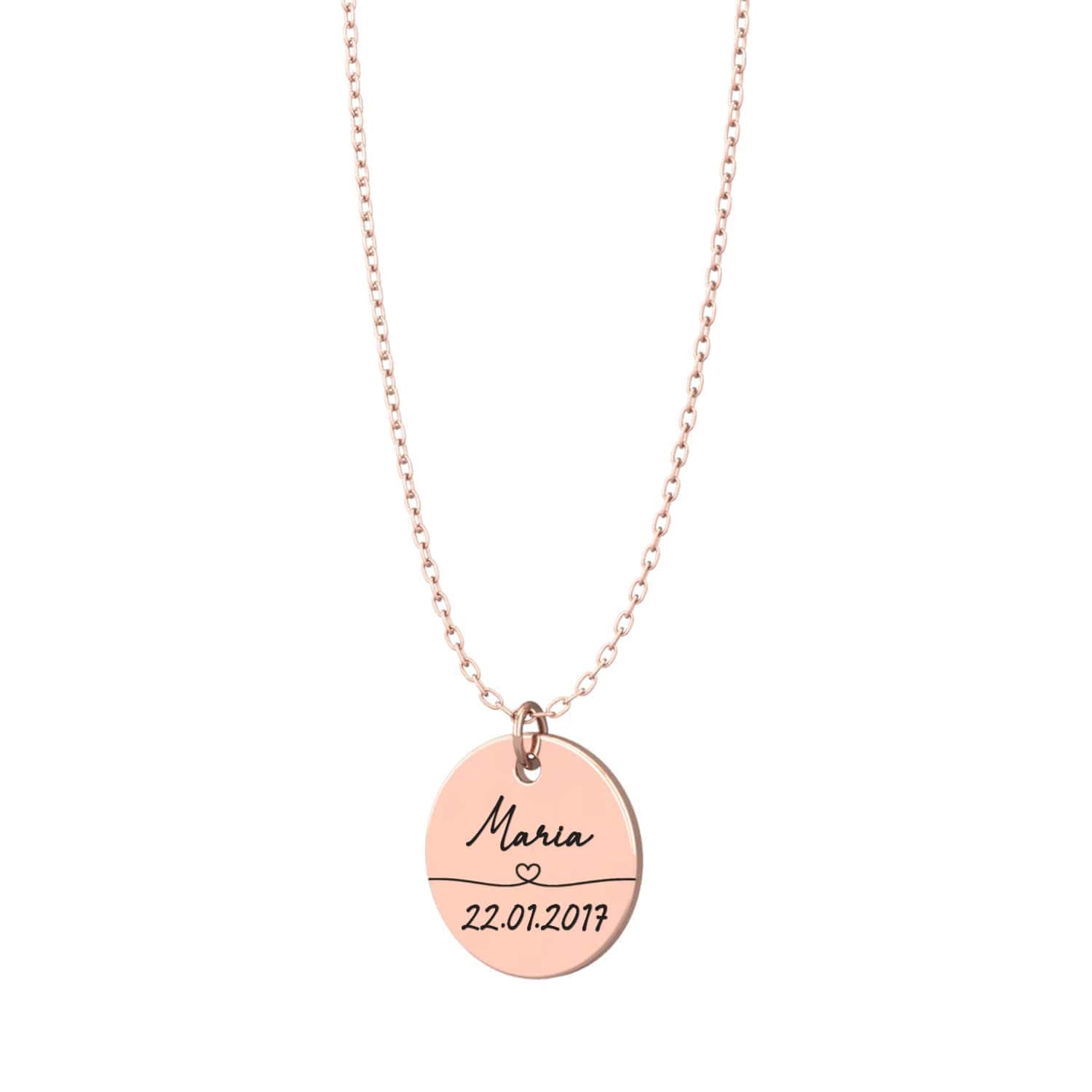 Collier personnalisé avec gravure | Plaque avec nom et dates de naissance des enfants | Cadeau maman | Or, argent, or rose | Acier inoxydable étanche | Fabriqué en Allemagne