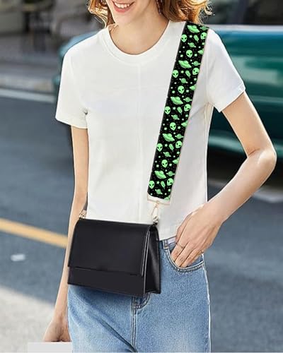 Image of Purse Strap Replacement Crossbody 2 inch Wide Shoulder Strap, Cute Handbag Strap Bag Strap Replacement Belts Adjustable Cute Green Aliens