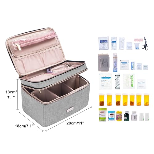 Image of Lexeeco Medicine Storage Bag Pill Bottle Organizer with Portable Small Pouch Travel Medication Bottle Organizer for Emergency Home First Aid Box Kit (Gray)