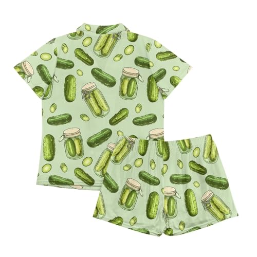 Image of Renewold Women's Short Sleeve Pajama Set Button Down Sleepwear with Notch Collar Soft Lounge Top and Shorts with Pockets