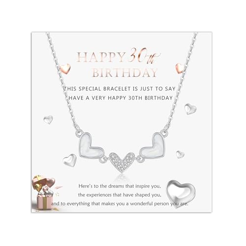 30th 40th 50th 60th Birthday Gifts for Women, Silver Heart Necklace with Sparkling Cubic Zirconia Romantic Women Gifts for Birthday