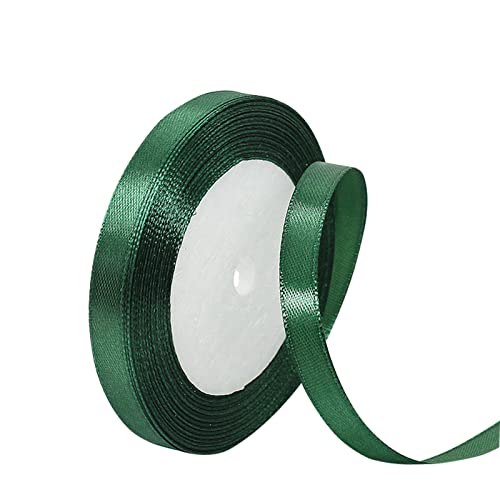Dark Green Satin Ribbon 10mm, 22M Solid Colors Fabric Xmas Green Ribbon for Crafting, Gift Wrapping, Balloons, DIY Sewing, Hair Bows, Xmas, Valentine, Presents Bouquets Floral Wedding & Cake Décor