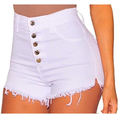 KIRALOVE Women's Jeans Shorts - Denim Shorts - high Waist - Frayed - Ripped - hot Pants - Stretch - Short - Girl - sea - Sexy - White Color - Size XL Shorts hot Pants Cover