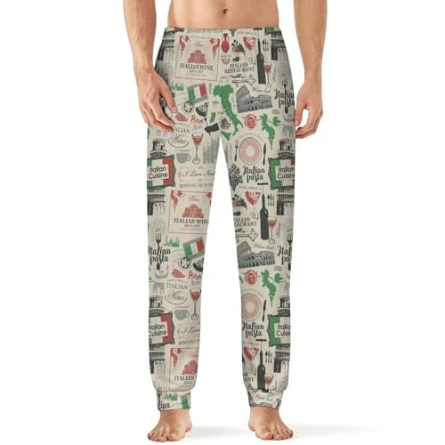 Theme Italian Cuisine Men's Pajama Pants Soft Sleep Lounge Pants PJ Pajam Bottoms Sleepwear