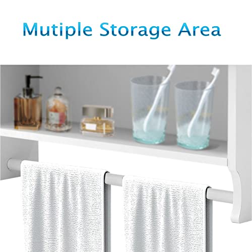Nidouillet Bathroom Wall Cabinet With Mirror, 27" Wall Mounted Medicine Cabinet Storage With 2 Mirrored Doors, Adjustable Shelves, Towel Rack, White Hanging Cabinet For Over Toilet, Laundry Room #TOP6