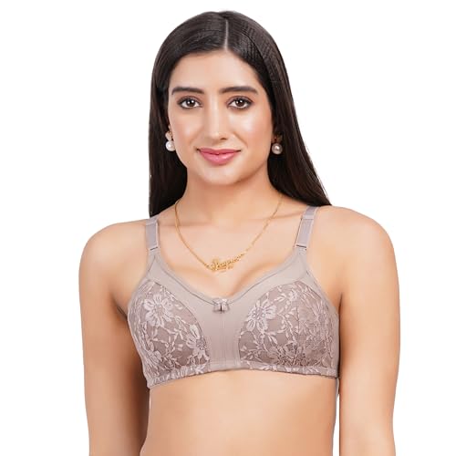 Image of Lace Non Padded Bra in B, C and D Cup for Women - Made of Pure Cotton Full Coverage Over Size Non Wired Pushup Soft Cup for T-Shirt Saree Dress Sports Garment for Daily Use Everyday